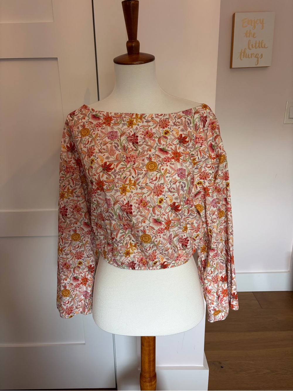 J. Crew Floral Boatneck Long-Sleeve Top in Pink and Orange